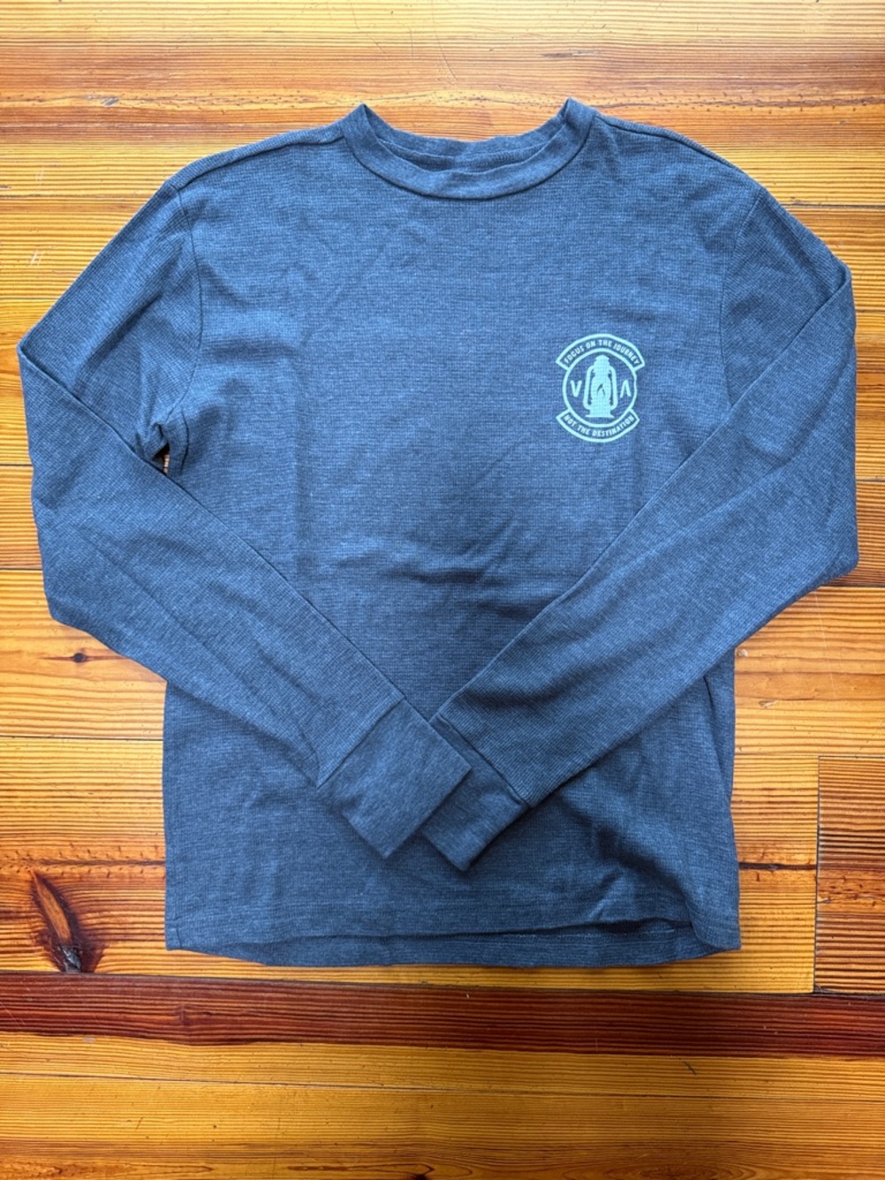 RVCA Men's Long Sleeve Thermal Tee in Charcoal with Logo